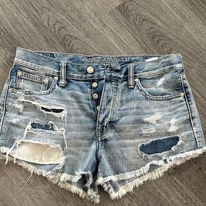 American Eagle Outfitters Ripped Light Blue Jean Shorts